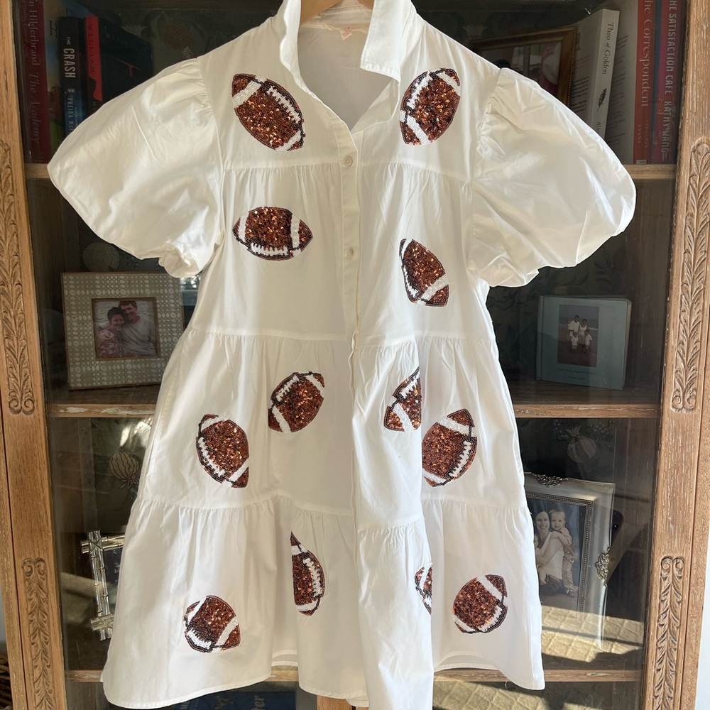 Peach Love California Game Day White Sequin Football tiered mini dress